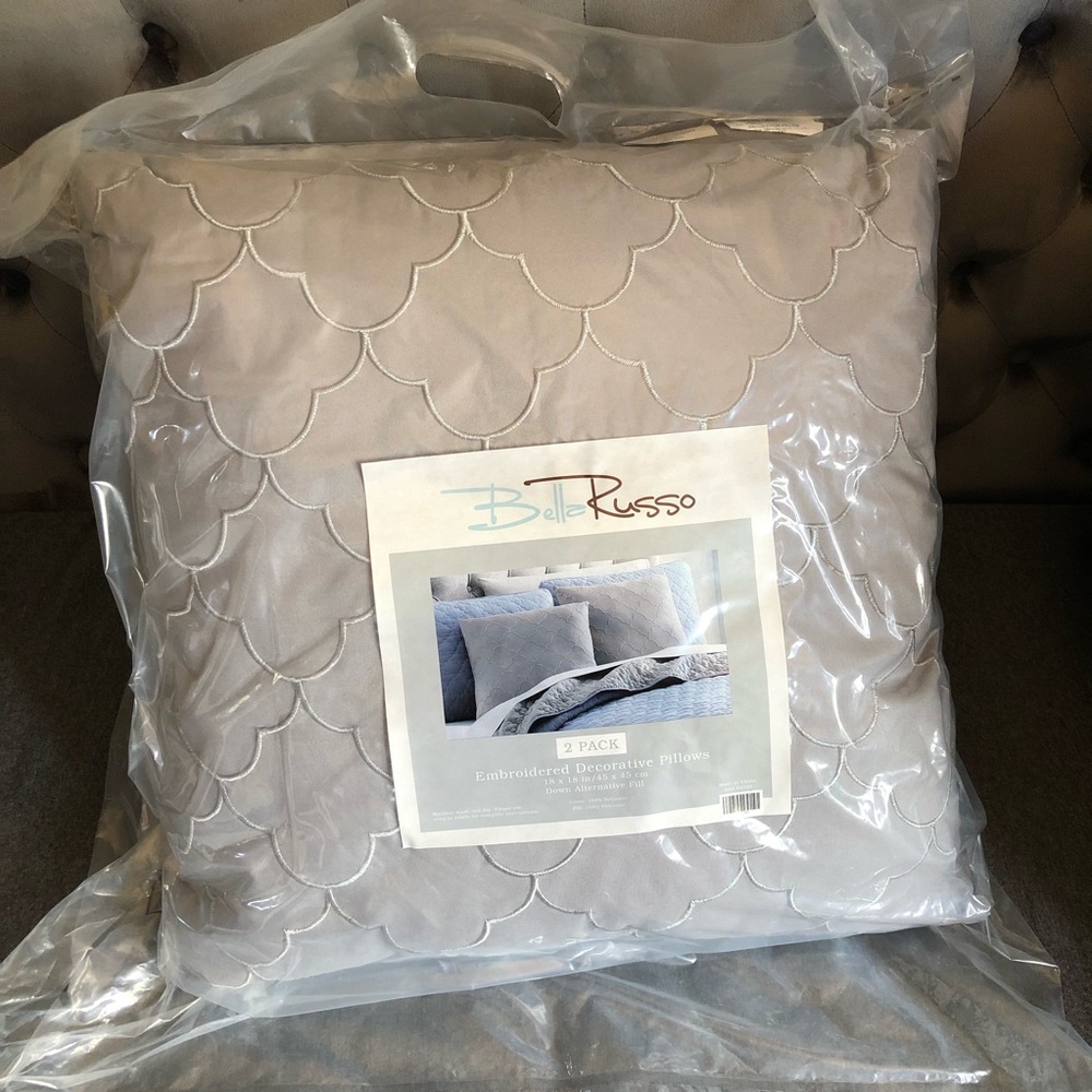 2 Pack Bella Russo Embroidered Decorative Accent Pillows